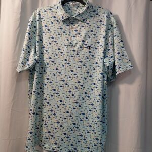 Peter Millar Golf Shirt Mens L Polo Sugar Creek Tabasco Tuna Flounder